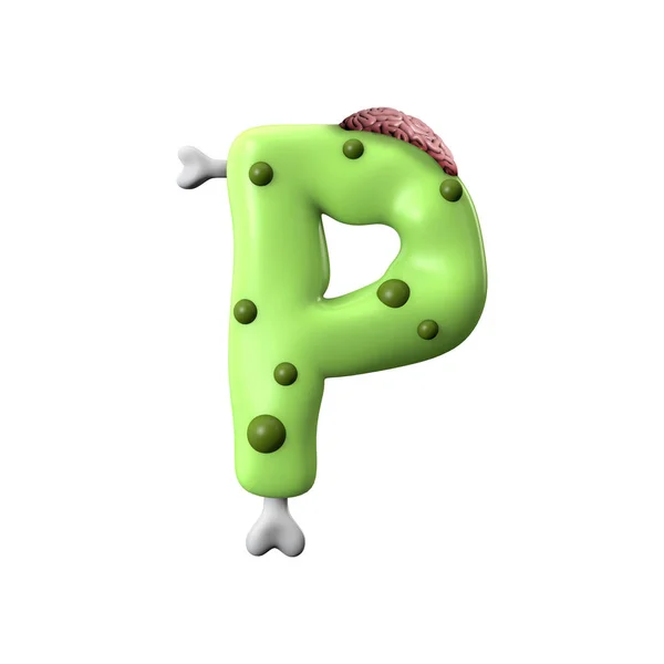 Letra alfabeto zumbi P. fonte Halloween. Renderização 3D — Fotografia de Stock
