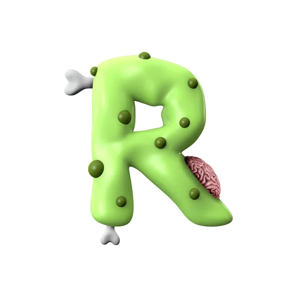 Zombie alfabeto letra R. Halloween fonte. Renderização 3D — Fotografia de Stock