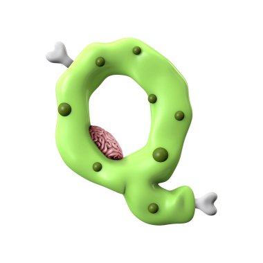 zombi alfabesi harfi Q. Halloween yazı tipi. 3d Rendering