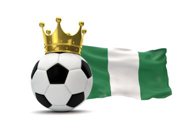 Nijerya bayrağı ve altın taç lı futbol topu. 3d Rendering