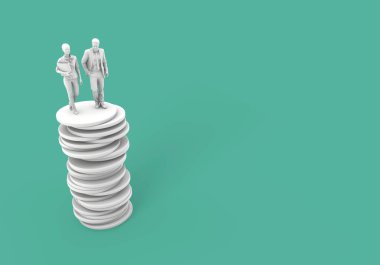 Cinsiyet eşitliği kavramı. sikke yığını üzerinde erkek ve kadın. 