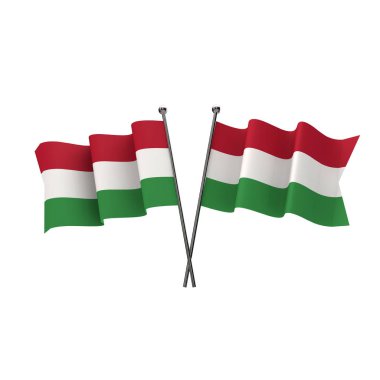 Macaristan bayrakları beyaz bir arka plan üzerinde izole geçti. 3d Renderi