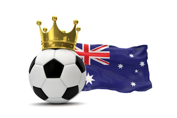 Drapeau d'Australie et ballon de football avec couronne d'or. Rendu 3D — Photo