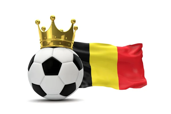 Belgische Flagge und Fußball mit goldener Krone. 3D-Darstellung — Stockfoto