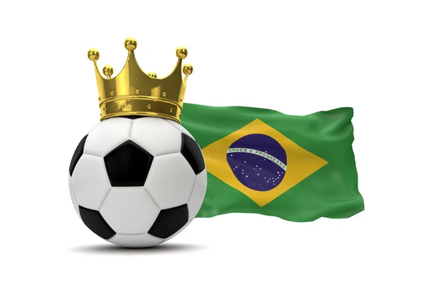 Bandera de Brasil y pelota de fútbol con corona de oro. Renderizado 3D —  Fotos de Stock