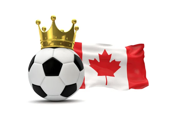 Kanada-Fahne und Fußball mit goldener Krone. 3D-Darstellung — Stockfoto