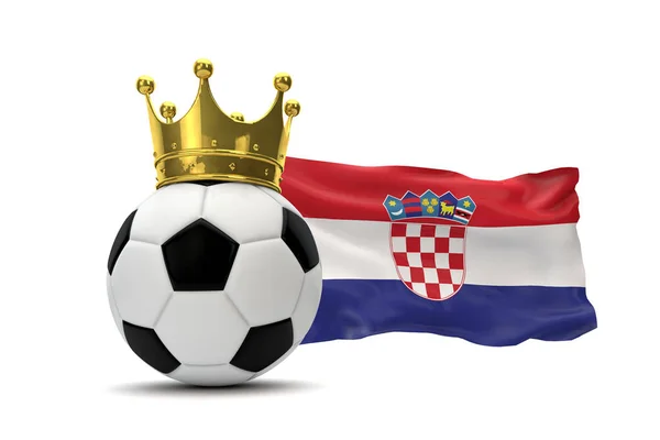 Κροατική σημαία και μπάλα ποδοσφαίρου με χρυσή κορώνα. Απόδοση 3D — Φωτογραφία Αρχείου