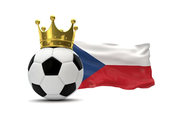 Tschechische Republik Flagge und Fußball mit goldener Krone. 3D-Renderin — Stockfoto