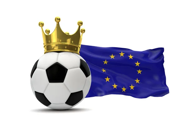 Europeiska union sjunker och fotboll klumpa ihop sig med guld-kröna. 3D renderin — Stockfoto