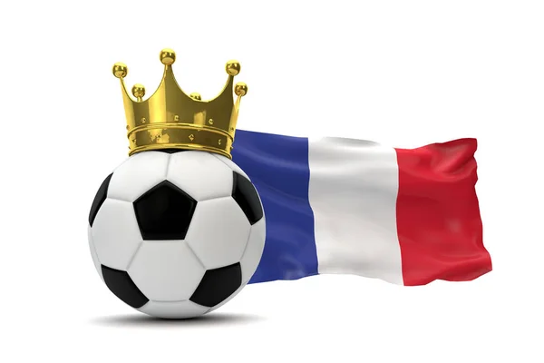 フランスの旗と金の王冠を持つサッカーボール。3D レンダリング — ストック写真