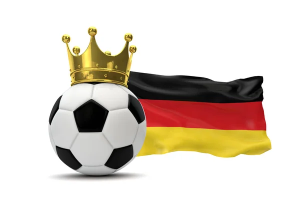 Duitsland vlag en voetbal bal met gouden kroon. 3D-rendering — Stockfoto