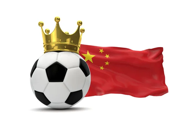 Bandeira da China e bola de futebol com coroa de ouro. Renderização 3D — Fotografia de Stock