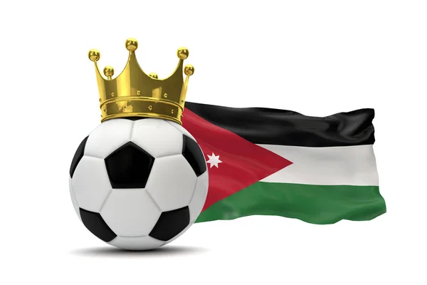 Bandeira da Jordânia e bola de futebol com coroa de ouro. Renderização 3D — Fotografia de Stock