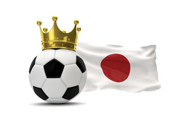 Japan flag and soccer ball with gold crown. 3D Rendering — Stock Photo, Image