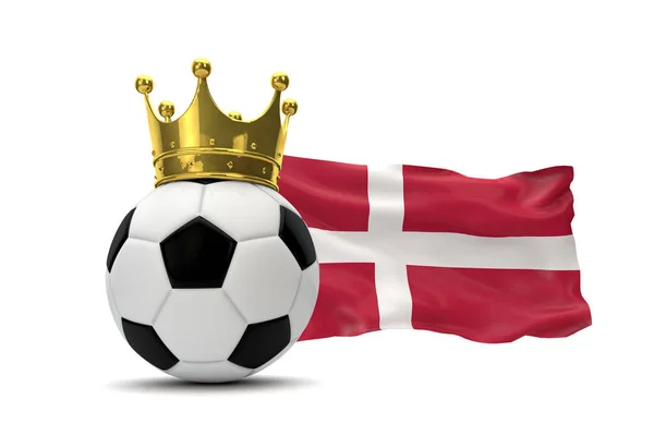 Denemarken vlag en voetbal bal met gouden kroon. 3D-rendering — Stockfoto