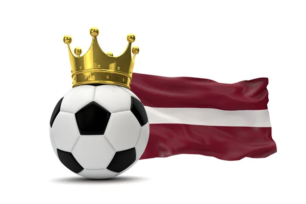 Lettland-Fahne und Fußball mit goldener Krone. 3D-Darstellung — Stockfoto