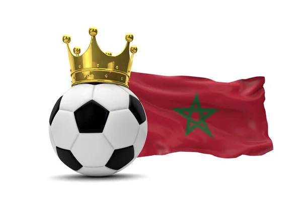 Marokkó zászló és futball-labda arany koronával. 3D renderelés — Stock Fotó
