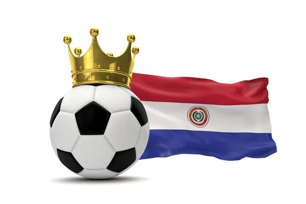 巴拉圭国旗和足球与金冠。3d 渲染 — 图库照片