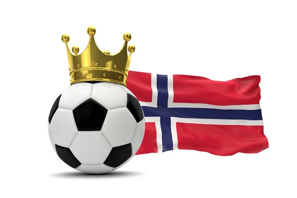 Bandera de Noruega y pelota de fútbol con corona de oro. Renderizado 3D —  Fotos de Stock