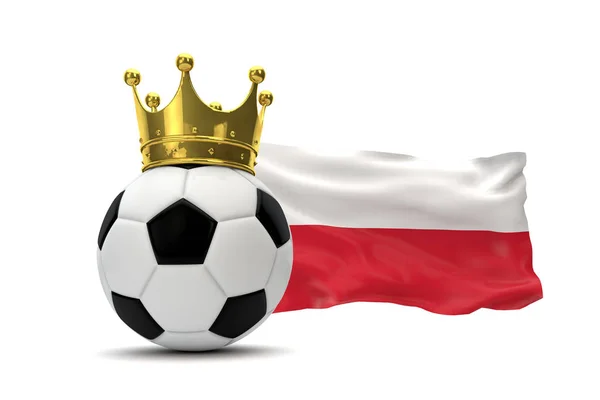 Poland flag and soccer ball with gold crown. 3D Rendering