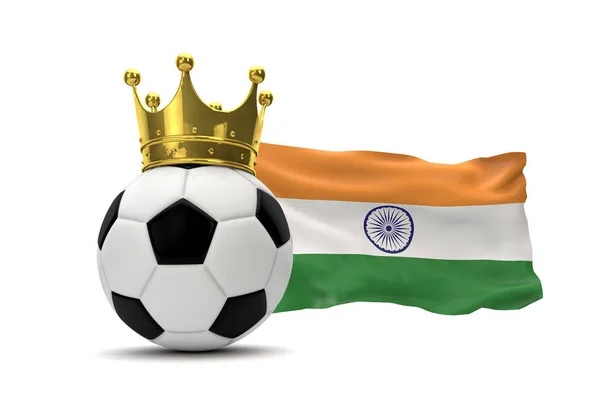 Bandeira da Índia e bola de futebol com coroa de ouro. Renderização 3D — Fotografia de Stock