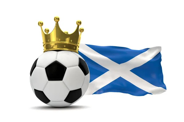 Skotská vlajka a fotbalový míč se zlatou korunou. prostorové vykreslování — Stock fotografie