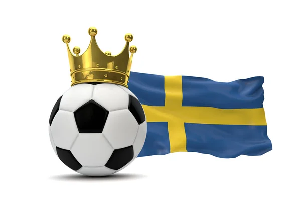 Bandera de Suecia y pelota de fútbol con corona de oro. Renderizado 3D — Foto de Stock