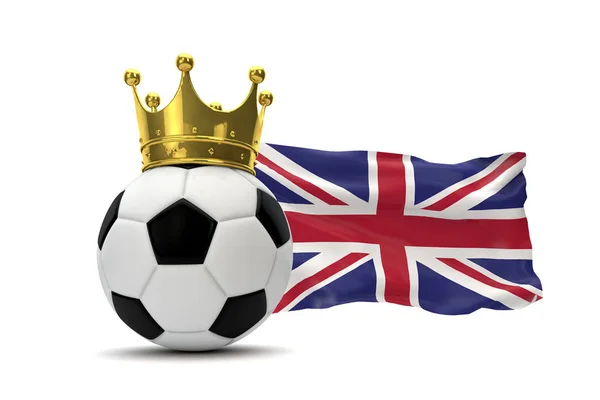 Bandeira do Reino Unido e bola de futebol com coroa de ouro. Renderin 3D — Fotografia de Stock