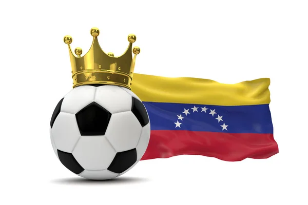 Venezuela vlag en voetbal bal met gouden kroon. 3D-rendering — Stockfoto