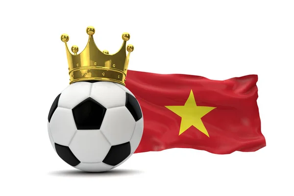 Bandeira do Vietnã e bola de futebol com coroa de ouro. Renderização 3D — Fotografia de Stock