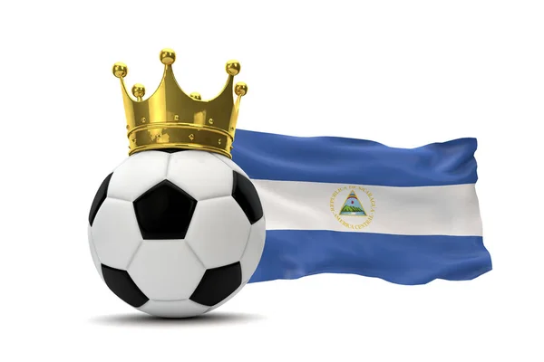 Nicaragua-Fahne und Fußball mit goldener Krone. 3D-Darstellung — Stockfoto
