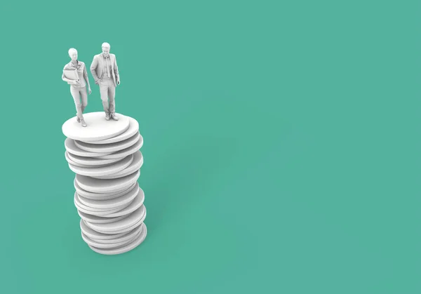 男女の賃金平等の概念。コインの積み重ねの上の男女. — ストック写真