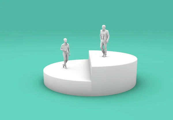 Gender gelijkheids concept. man en vrouw op een cirkeldiagram. 3D renderen — Stockfoto