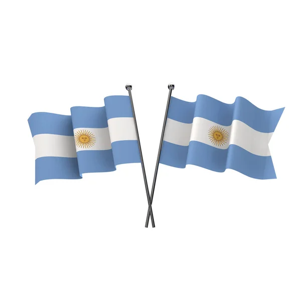 Argentina flaggor korsade isolerade på en vit bakgrund. 3D Rende — Stockfoto