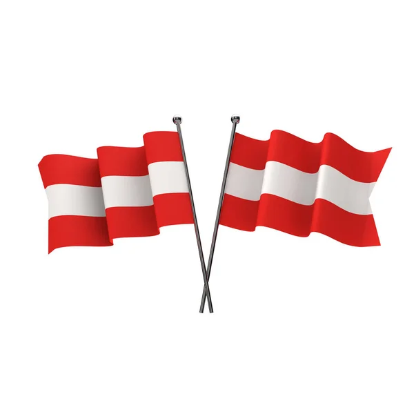Bandiere austriache attraversate isolate su sfondo bianco. Renderi 3D — Foto Stock