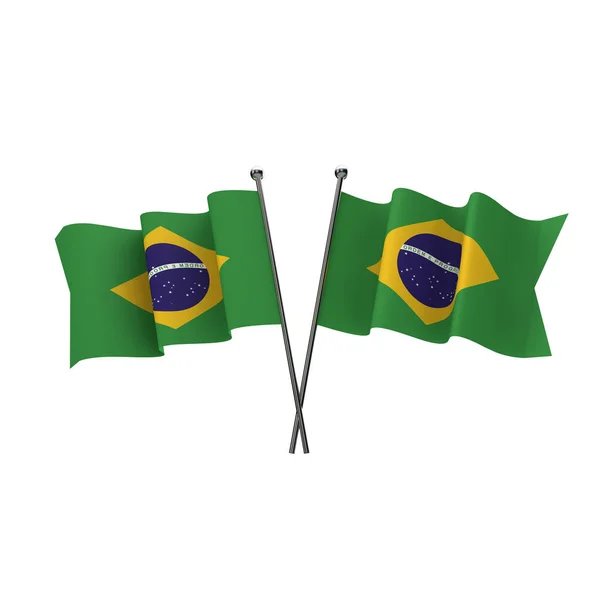 Bandeiras do Brasil cruzadas isoladas em fundo branco. Renderin 3D — Fotografia de Stock