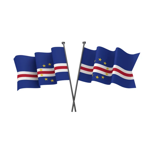 Bandeiras de Cabo Verde cruzadas isoladas num fundo branco. 3D Rend — Fotografia de Stock