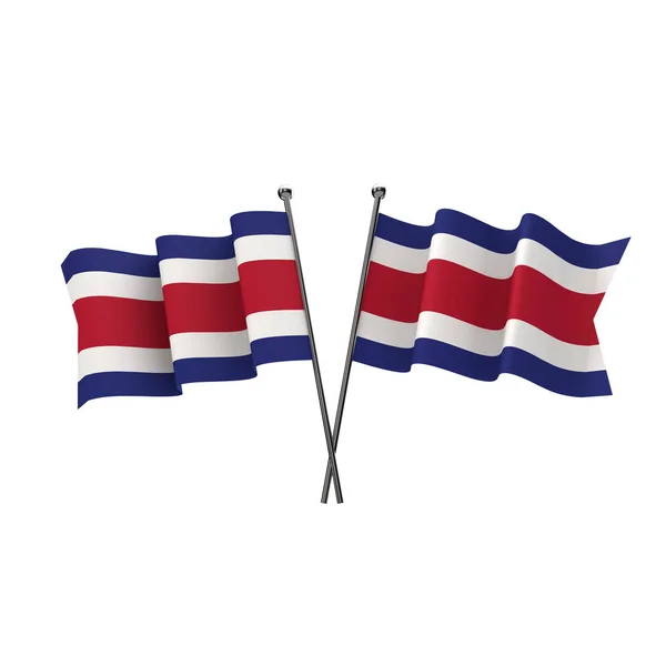 Banderas de Costa Rica cruzadas aisladas sobre un fondo blanco. 3D Rend — Foto de Stock