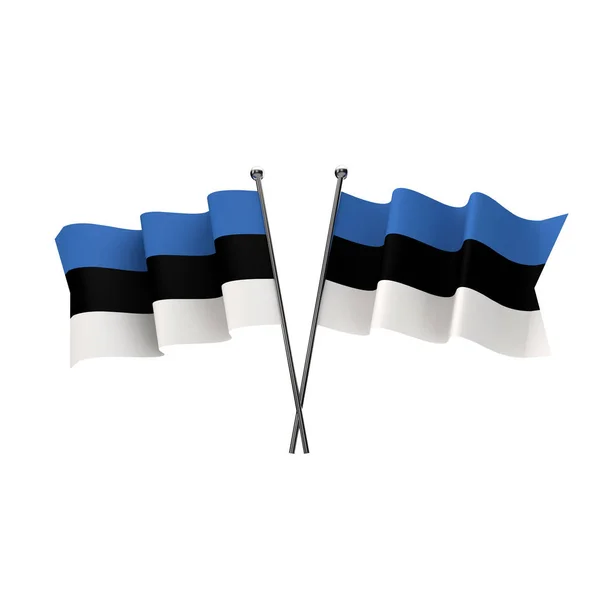 Bandiere Estonia attraversate isolate su sfondo bianco. Renderi 3D — Foto Stock
