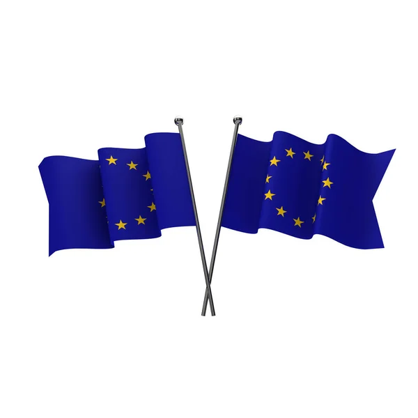 Bandiere dell'Unione europea attraversate isolate su sfondo bianco. 3D — Foto Stock