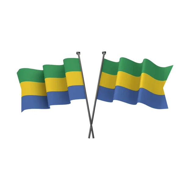 Gabon flags crossed isolated on a white background. 3D Rendering — Stock Photo, Image