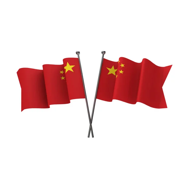 中国国旗在白色背景下相互交错。3D渲染 — 图库照片