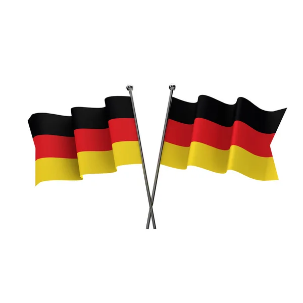 Niemcy flagi skrzyżowane na białym tle. 3D Renderi — Zdjęcie stockowe