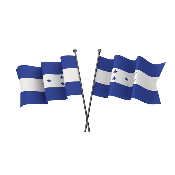 Drapeaux du Honduras croisés isolés sur un fond blanc. Expéditeur 3D — Photo