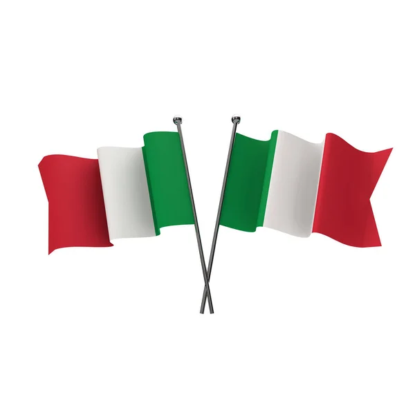 Italy flags crossed isolated on a white background. 3D Rendering — Stock Photo, Image