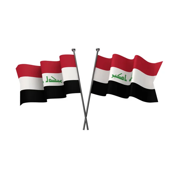Bandiere irachene attraversate isolate su sfondo bianco. Rendering 3D — Foto Stock