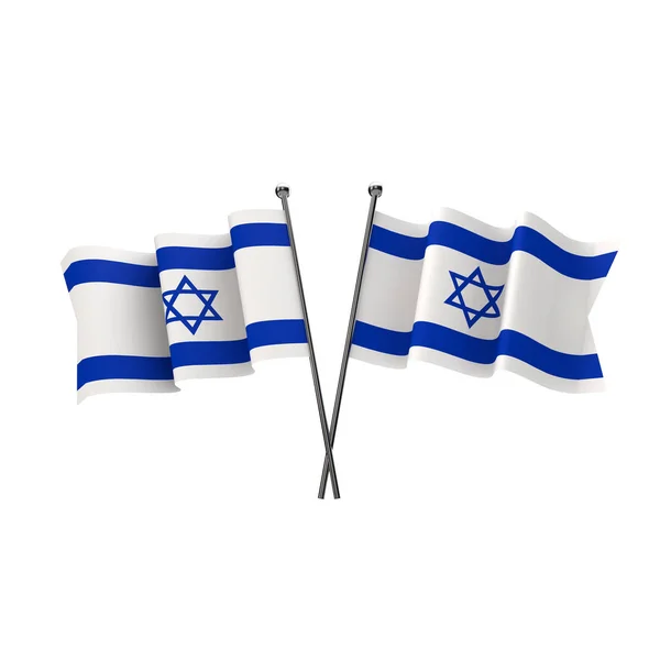 Banderas de Israel cruzadas aisladas sobre un fondo blanco. Renderina 3D — Foto de Stock