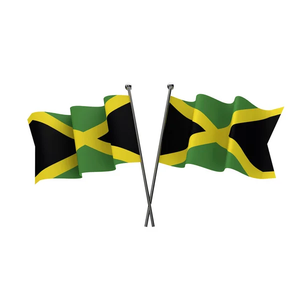 Banderas de Jamaica cruzadas aisladas sobre un fondo blanco. 3D Renderi —  Fotos de Stock