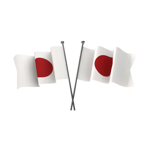 Japán zászlók keresztezték elszigetelt fehér alapon. 3D Renderelés — Stock Fotó