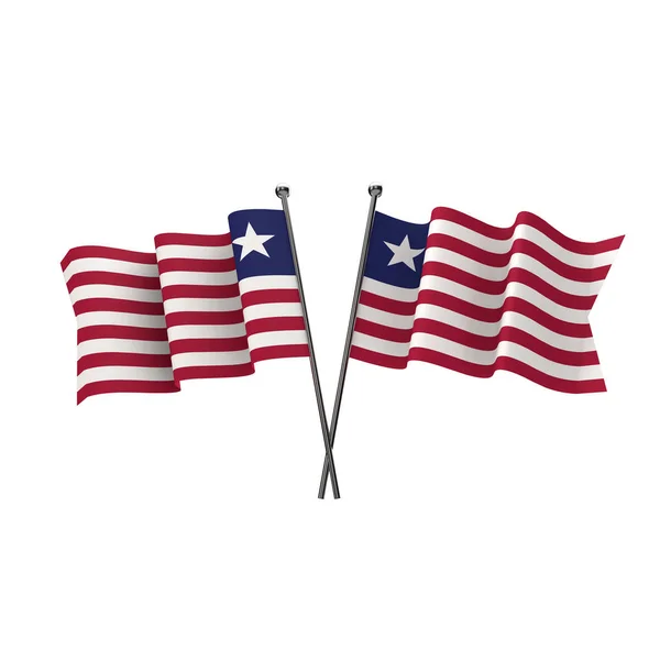Las banderas de Liberia se cruzaron aisladas sobre un fondo blanco. 3D Renderi —  Fotos de Stock